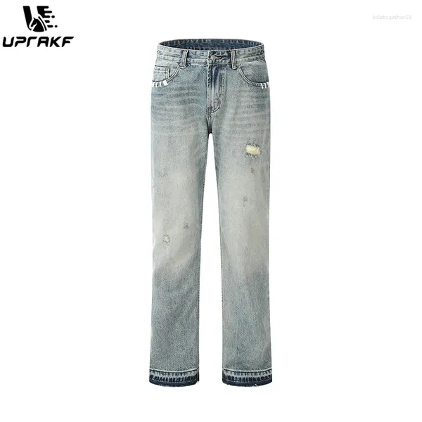 Jeans da uomo UPRAKF gamba dritta streetwear strappati basic high street light colore casual tasca denim moda ampia