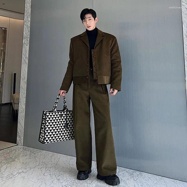 Tracksuits masculinos syuhgfa homens roupas corduroy solto estilo curto jaqueta 2024 primavera coreano streetwear moda pernas largas calças duas peças