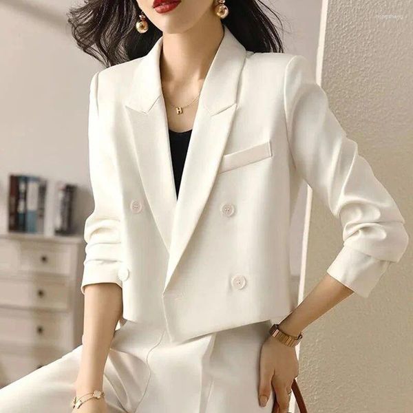 Kadın Suits S-4XL Kadınlar Blazer Ceket Kısa Çift Göğüslü Gevşek Bahar Sonbahar Ofis Çalışma Siyah Beyaz