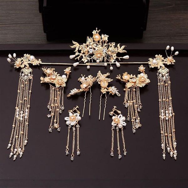 Traditionelle chinesische Haarnadel Gold Haarkämme Hochzeit Haarschmuck Stirnband Stick Kopfschmuck Kopfschmuck Braut Kopfschmuck Pin Y2270s