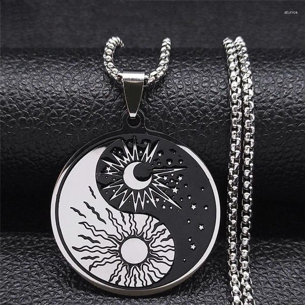 Anhänger Halsketten 2024 Sonne Mond Yin Yang Tai Chi Kreisförmige Schlüsselbeinkette Kreative Alles Edelstahl Halskette Schmuck