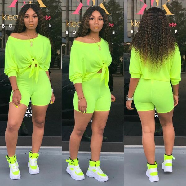 Schermate Summer Women Fashion Neon Green Crop Shorts Shorts Abit Sust Sport Casual Oneck Outfits Club Streetwear Pink