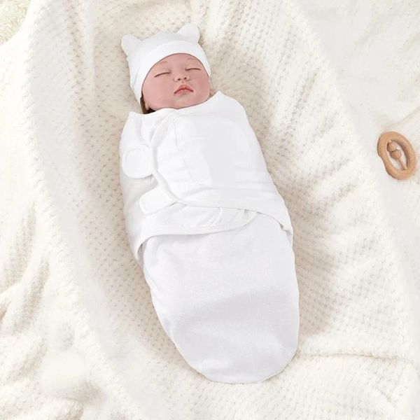 Coperte Sacco a pelo nato in cotone, morbida coperta regolabile per bambini, set di cappelli caldi anti-calcio, unisex per neonati