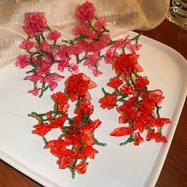 Brincos pendurados minar exagerados vermelho rosa cor acrílico miyuki flores pétala gota para mulheres irregular longo borla grande brinco presentes