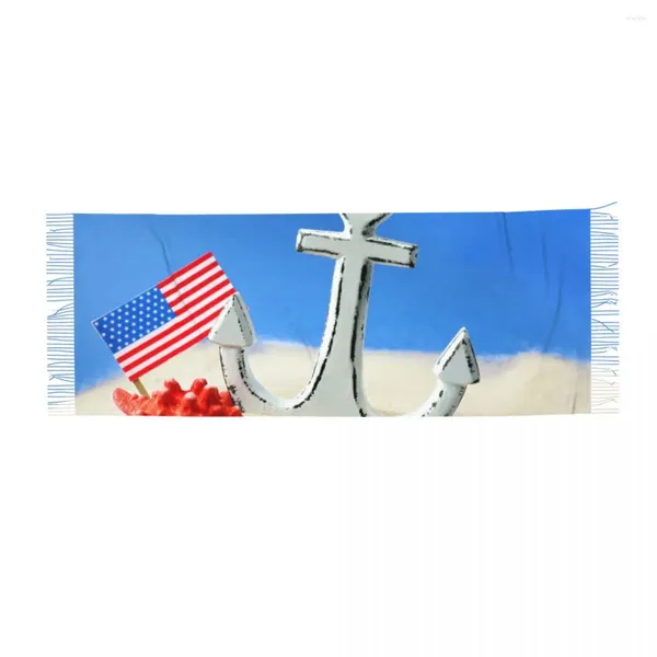 Шарфы Якорная морская звезда и шарф с флагом США Зимний длинный мягкий шарф с большой кисточкой из пашмины