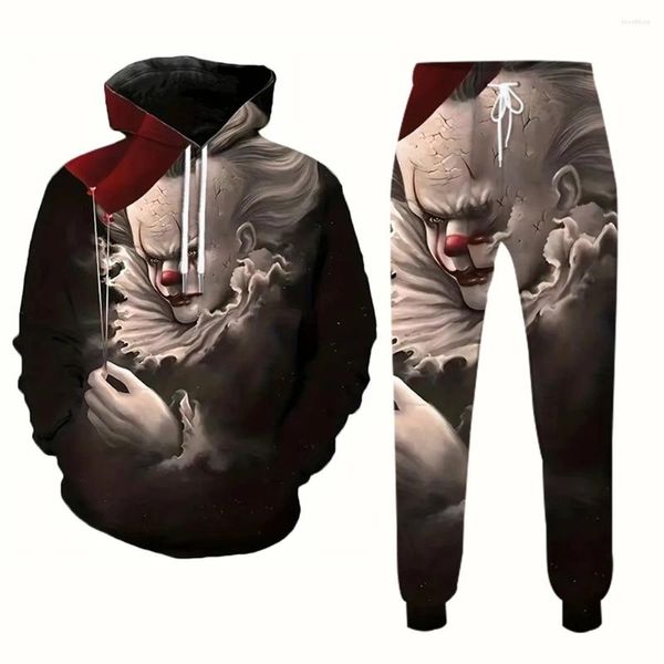 Tute da uomo Scary Clown Tuta retrò stampata in 3D Pullover in due pezzi Moda Autunno/inverno Casual Plus Street Felpa