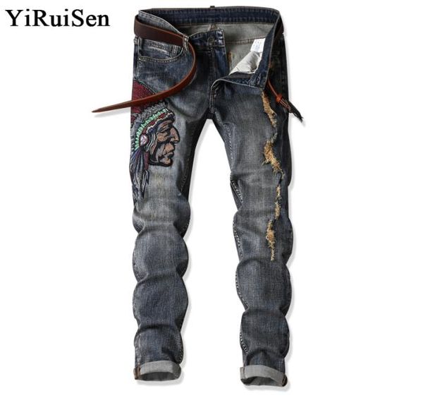 YiRuiSen Лоскутная и вышивка индийские мужские джинсы039s узкие джинсы повседневные длинные брюки джинсовые джинсы для мужчин Clothing3139698