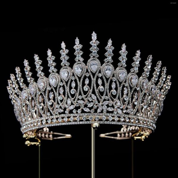 Grampos de cabelo grande grande zircão cristal tiara coroa europeia zircônia headpiece noiva lindo bandana acessórios casamento jóias nupciais