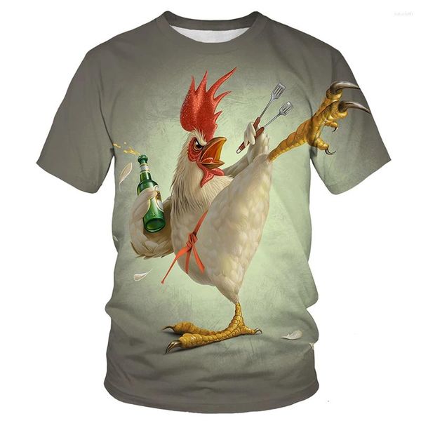Erkek Tişörtleri Yaz 3d Baskılı Sevimli Tavuk Grafik T-Shirt Moda Gündelik Komik Sokak Rahat Nefes Alabası Artı Üst Giyim