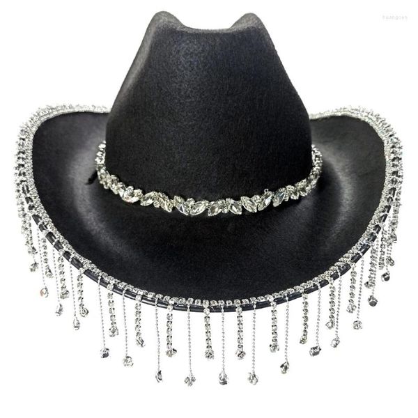 Boinas Cowgirl Hat Strass Fringe Glitter Rave Disco Hats para Halloween Dress Up Cosplay Party Costume Acessórios Dropship