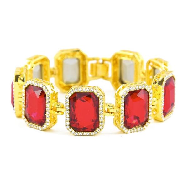 Bracciale da uomo con rubino rosso nero blu ghiacciato Braccialetti color oro Hip Hop per donna Uomo296n