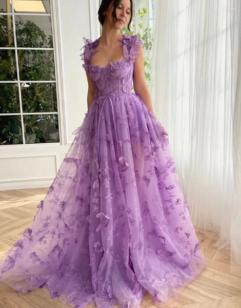 Parti Elbiseleri 3D Kelebek Peri Prom Dressestulle Corse Long Lace Aplike Balo Kırıkları Kadınlar İçin Resmi Akşam