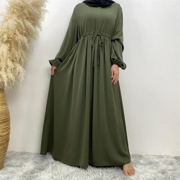 Roupas étnicas Simples Abaya Zipper Cinto Vestido Muçulmano Turquia Ramadan Eid Islam Roupas Manga Elástica Abayas para Mulheres Dubai Kaftan Hijab