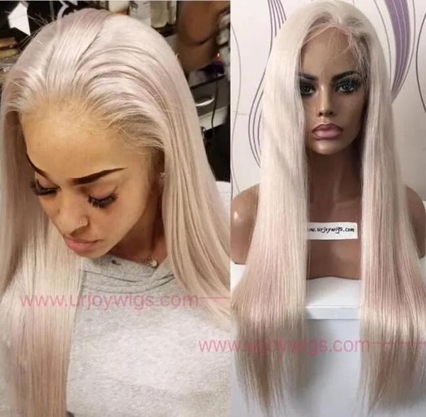 Perücken, Aschblonde Spitzenperücken, weißblond, Farbe 60#, seidig, glatt, europäisches Echthaar, Bleichknoten, schnelle Expresslieferung