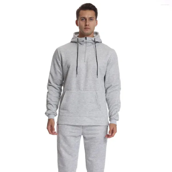 Tute da uomo Pantaloni a due pezzi Set da uomo Felpe spesse a maniche lunghe con cappuccio Mezza cerniera Pullover Pantaloni lunghi Tasche Felpa Tute