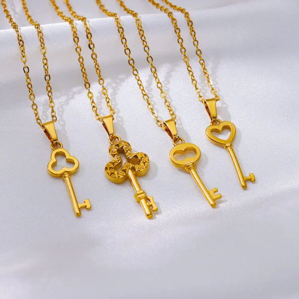 Collane in oro giallo 14k con serratura a cuore per donne e ragazze, collana a catena con clavicola dorata, estetica 2024, regali di gioielli alla moda