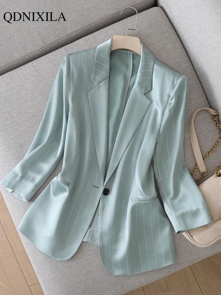 Pantaloni 2022 Estate nuova moda giapponese lucido acetato raso giacca da donna piccola giacca elegante designer sottile Saggy setoso vestito da donna