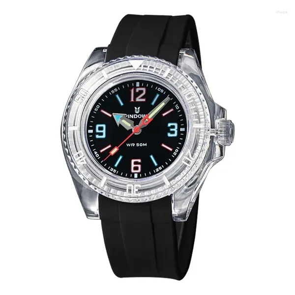 Наручные часы Модные женские силиконовые наручные часы черные водонепроницаемые прозрачные кварцевые ручные часы для девочек оригинальные повседневные женские поворотный циферблат