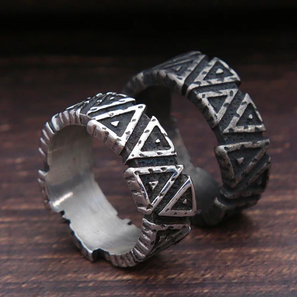 Винтажное черное/стальное треугольное кольцо викингов для мужчин и женщин, скандинавское белое золото 14 карат, кольца Odin Valknut, амулет, ювелирное изделие, подарок