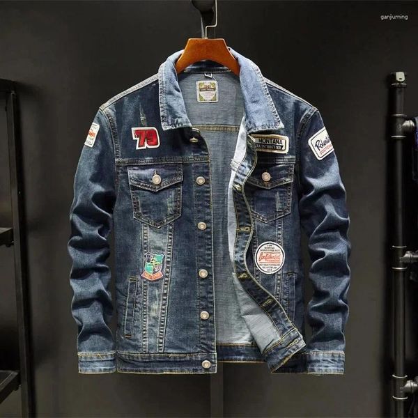 Giacche da uomo Primavera Autunno Uomo Giacca di jeans di marca Hip Hop Streetwear Punk Moto Stampa Cowboy Outwear Jeans maschili casual di alta qualità