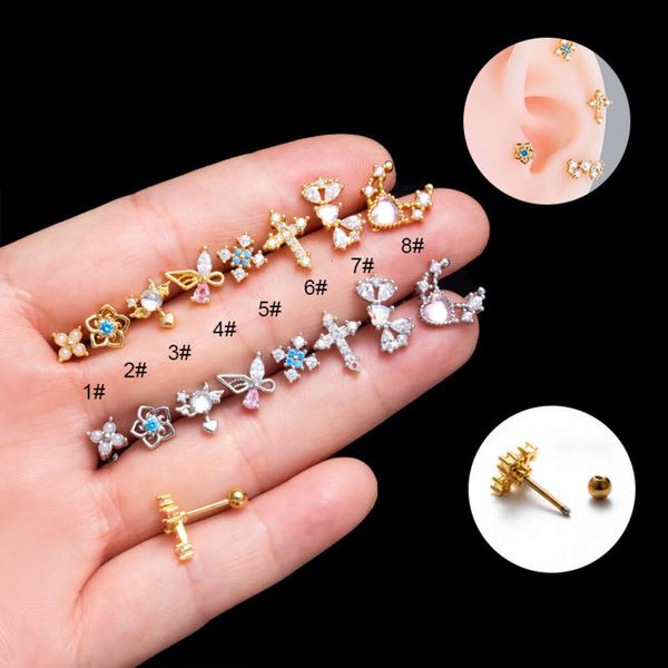 Moda Helix Orecchino Vite Bilanciere Croce Butterrly Fiore Borchie Chirurgico Acciaio Inossidabile Piercing Orecchio Anello Orecchininuovo Cz Zircone Moda Earbone Singolo Osso Stud