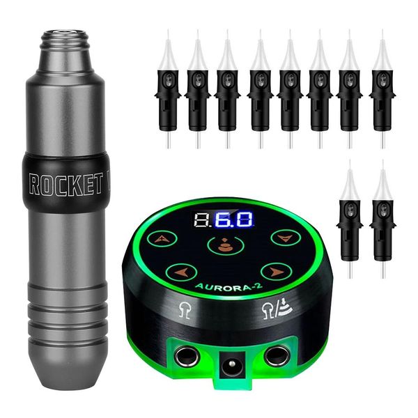 Maschine Tattoo Kit Komplett Rocket V3 Tattoo Hine Pen Set Japan Motor für Aurora 2 Tattoo Netzteil mit 10 Stück Patronennadeln