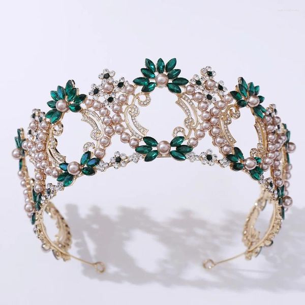 Fermagli per capelli Corona in bronzo Nero Viola Perle di cristallo Rotonde Diademi da sposa Strass Diadema Fasce per capelli Accessori da sposa