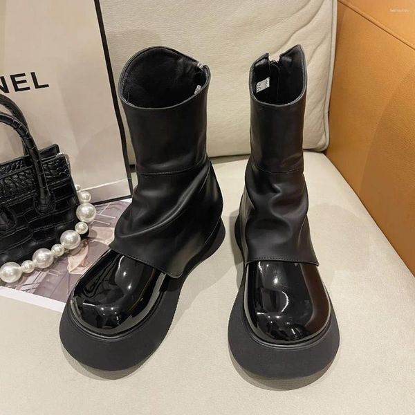 Ботинки, непромокаемые женские коричневые ботильоны до щиколотки, женские короткие туфли на массивном каблуке, на платформе с круглым носком, зима 2023, распродажа в стиле рок
