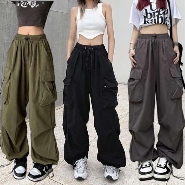 Mulheres casual calças de tecnologia cordão preto cintura baixa calças largas perna oversized sweatpant baggy joggers streetwear carga pant