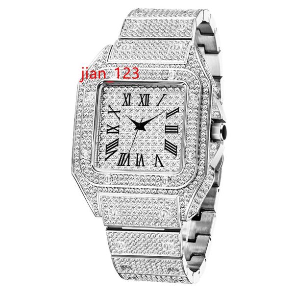 MISSFOX Ice Out Orologio Hip Hop impermeabile ultra sottile Dropshipping Orologi da uomo in argento con diamanti quadrati pieni