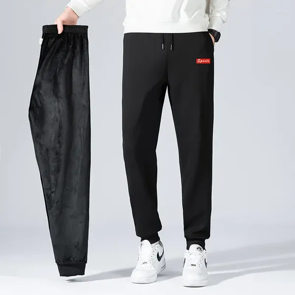 Pantaloni da uomo autunno corsetto tinta unita casual jogger pantaloni neri ispessiti in pile invernale M-5XL