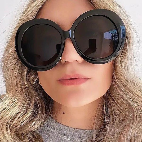 Güneş gözlüğü unisex büyük yuvarlak kadın 2023 moda retro büyük boy güneş gözlükleri vintage gradyan siyah gölgeler lüks gözlük