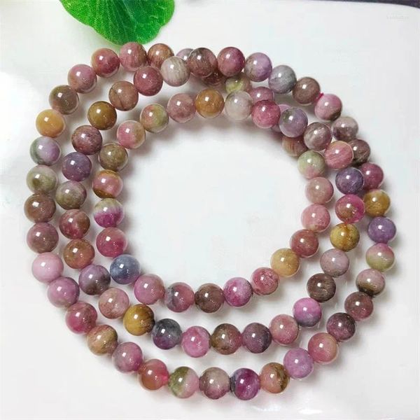 Strand turmalina natural triplo círculo pulseira cura moda reiki cristal fengshui jóias presente de aniversário 1 pçs 6mm