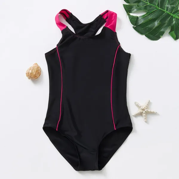 Costume da bagno da donna 6-12 anni Costume da bagno per ragazze adolescenti Tinta unita Allenamento di alta qualità per bambini Abbigliamento da spiaggia per ragazze