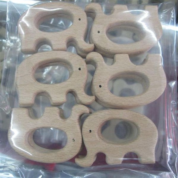 Organico incompiuto legno di faggio massaggiagengive elefante massaggiagengive clip anello ciuccio clip elefante fascino collana infermieristica fai da te Fit284u