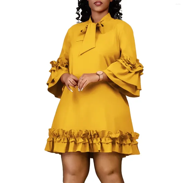 Roupas étnicas 2023 Festa Africana Vestidos de Noite para Mulheres Primavera Outono Manga Longa Vermelho Amarelo Preto Mini Vestido Dashiki