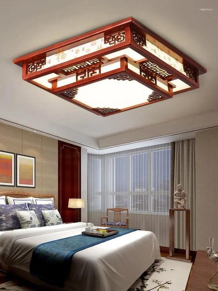 Luzes de teto de madeira maciça na sala de estar led retangular lobby luz estilo chinês lâmpada antiga pacote iluminação