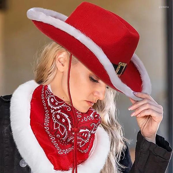 Beralar Moda Noel Kovboy Şapka Sapçe Kürk Accıta Denim Kırmızı Velvet Beyaz Tüy Noel Baba Kar Tanesi Kadınlar Cosplay Props