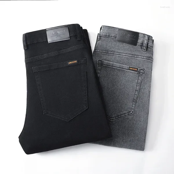 Мужские джинсы 2023, осенне-зимние деловые модные прямые классические черные, серые эластичные свободные джинсовые брюки, мужские брюки