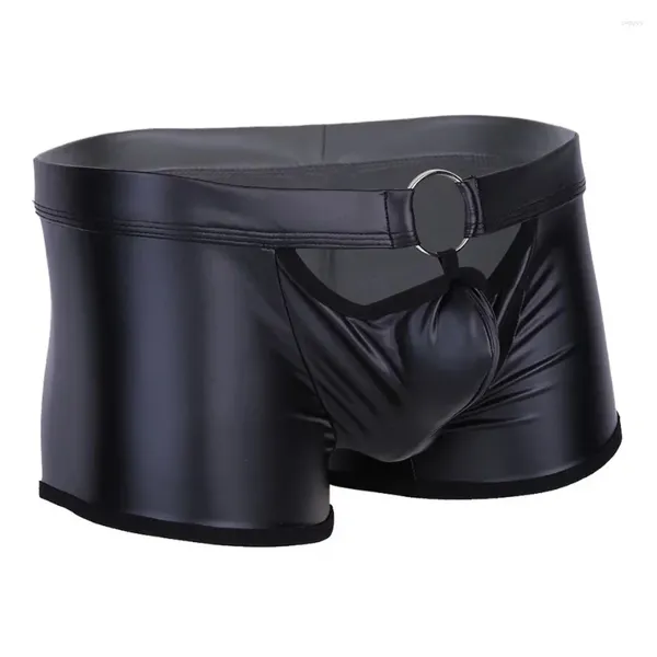 Shorts masculinos casuais de couro envernizado fosco sexy calcinha sexual macia masculina