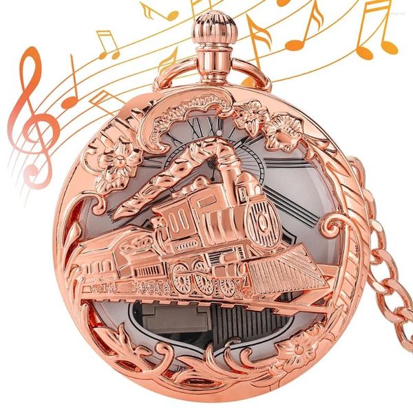 Relógios de bolso 2023 moda música relógio luxo oco quartzo colar corrente relógio trem a vapor amantes criativo colecionáveis presente masculino