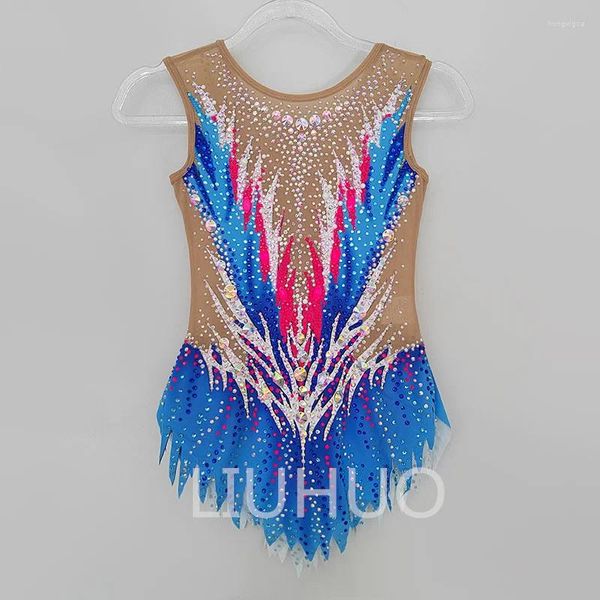 Сценическая одежда LIUHUO, трико для художественной гимнастики, художественное мастерство, профессиональные костюмы для девочек на заказ, синий и красный цвет