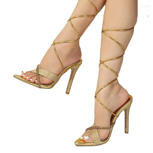 Модельные туфли, летние тканевые пикантные туфли на высоком каблуке с острым носком, брендовые женские женские сандалии большого размера, туфли-лодочки, тонкие модные дефиле GH004