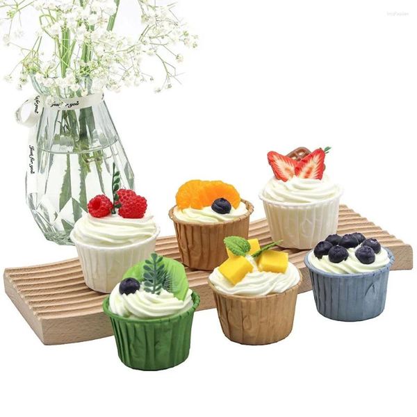 Dekoratif çiçekler 6pcs kağıt fincan kek simülasyon cupcake modeli krem ​​sahte meyve tatlı masa penceresi dekorasyon düzeni çekim sahne sahne