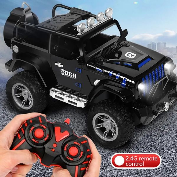 Crianças brinquedo de carro de controle remoto com luz colorida música pulverização offroad veículo poderoso motor elétrico rc caminhão b 231229