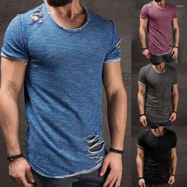 Herren-T-Shirts, weicher Herren-Pullover, Loch-Design, Rundhalsausschnitt, 6 Größen, Sommermode