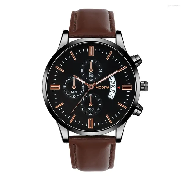 Armbanduhren Herren Luxus Lederuhr Quarz Business Kalender Multi Zeitzone für Männer Reloj Hombre