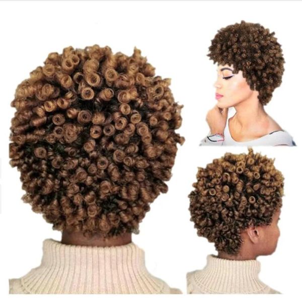 Perucas cabelos curtos afro mamas cacheadas perucas de alta densidade perucas sintéticas para mulheres mistas cosplay marrom penteados africanos