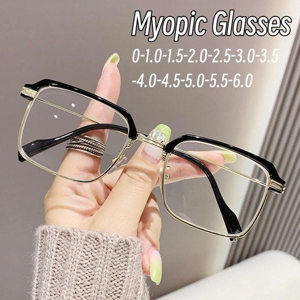 Солнцезащитные очки для женщин и мужчин, квадратные очки для близорукости, стильные полукадровые очки с коротким зрением, трендовые очки с защитой от синего света вблизи
