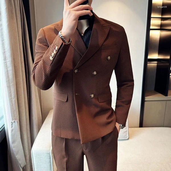 Erkek Suit 2023 Moda All-Match (Suit Western Pantolon) Business Hapsome Çift Kırıltılı Eğlence İki Parçalı Set M-4XL